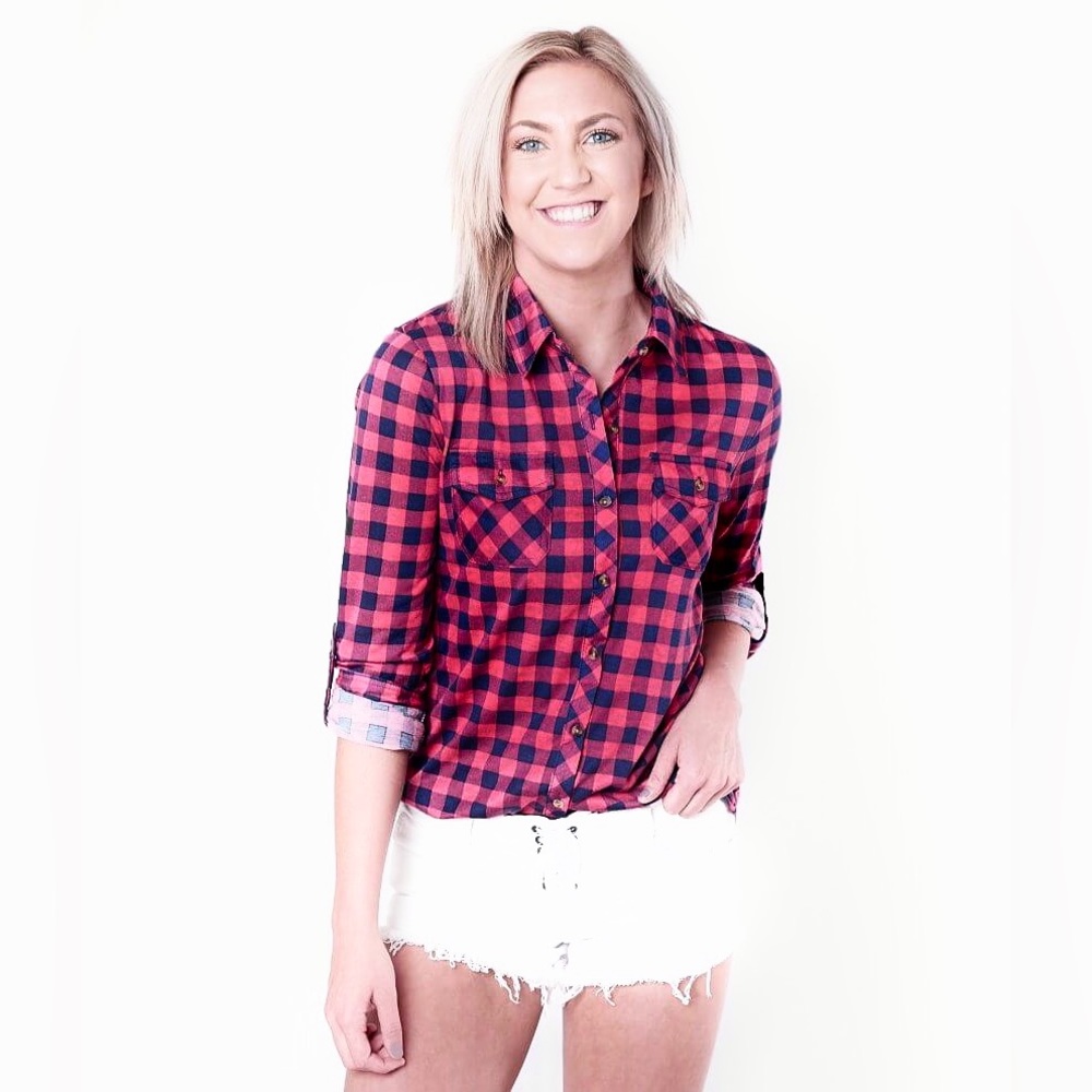 Passport Multicolor Plaid Front Two Pockets Button-Up Flannel Shirts Size Small